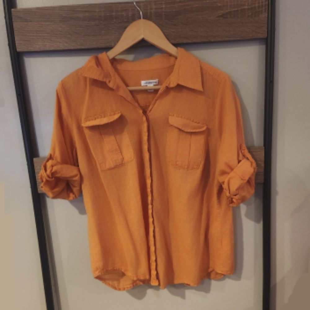 Croft and Barrow Orange Button-down Blouse, size L